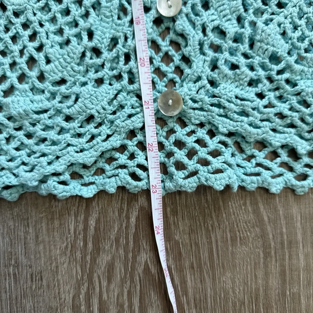 Modern Soul Linen Cotton Blend Crochet Light Blue Button Front Cardigan Size XS - Picture 11 of 11